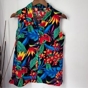 Vintage Toucan Dance Sleeveless Tank Button Down Womens Small